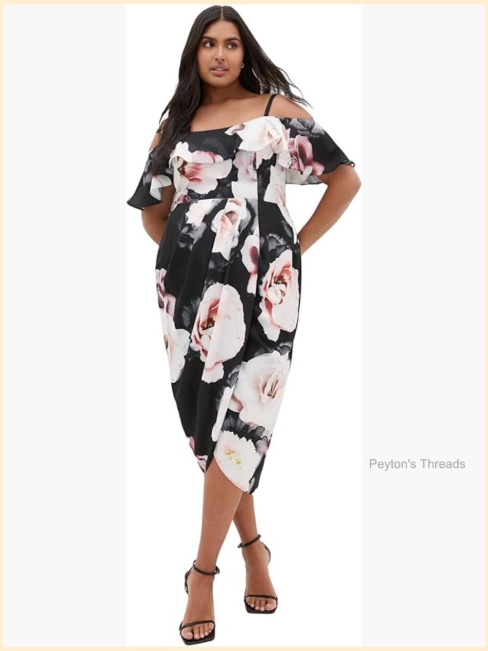 Plus Size Cocktail Dress - Midi Sheath with Floral Pattern, Scoop Neck, Short